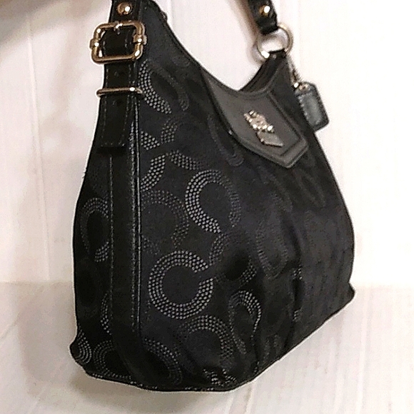 L@@K☆Rare COACH Madison Dotted OP Art Black Top Handle Baguette/Satchel - Picture 14 of 16
